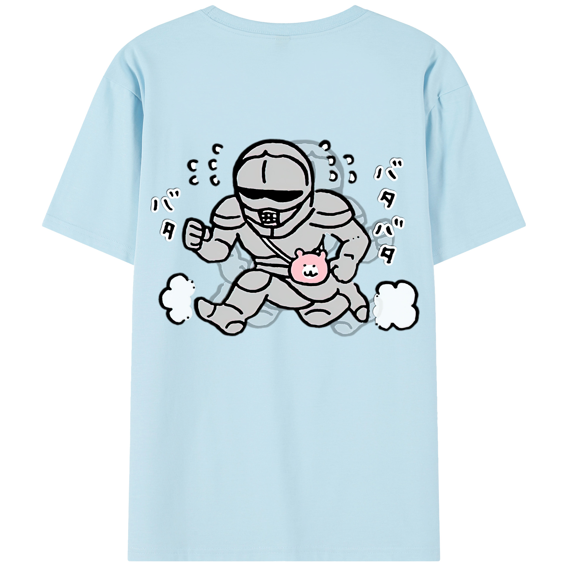 （画像用） ちいかわ 労働の鎧さん Chii-kawa Mr. Armor of Labor 綿100％半袖Tシャツ（背面プリント）